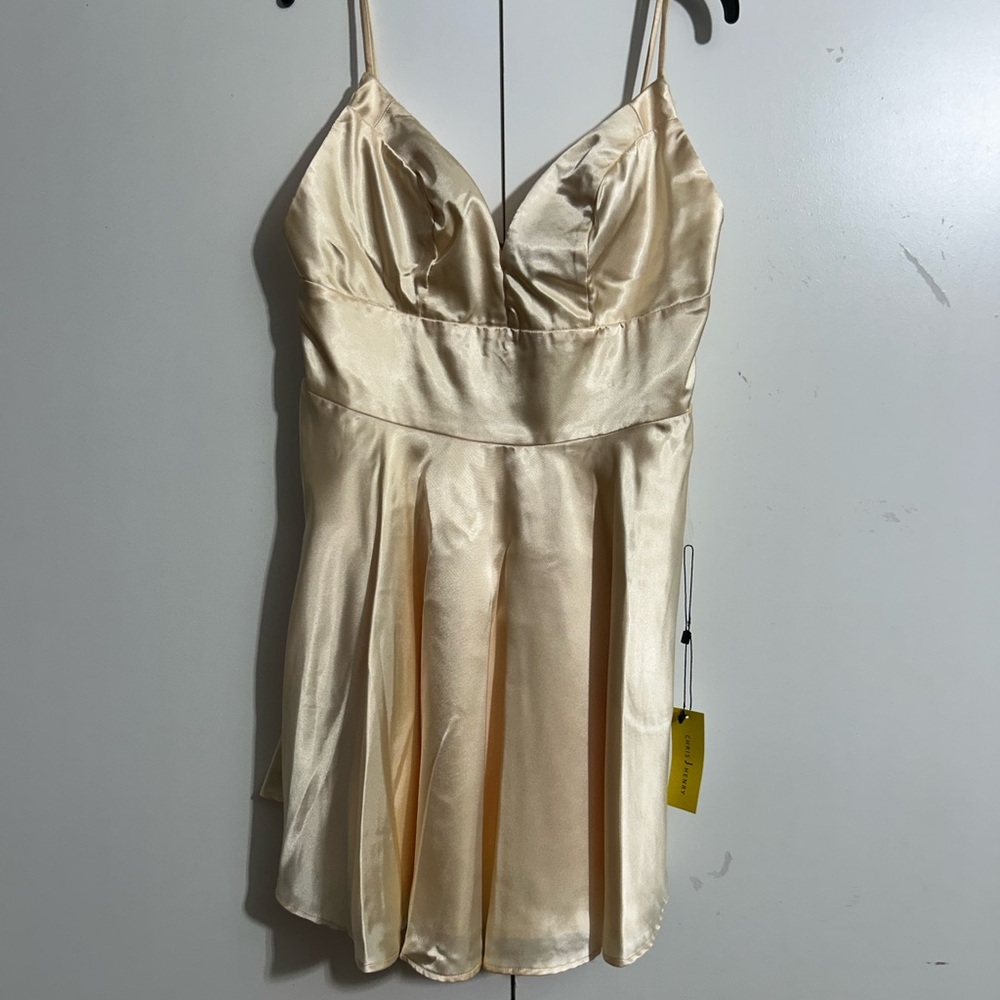 Stylish Cream Satin Mini Dress